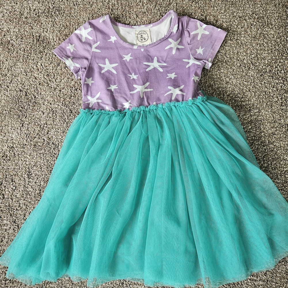 Charming Starry Kids Dress in Purple and Teal